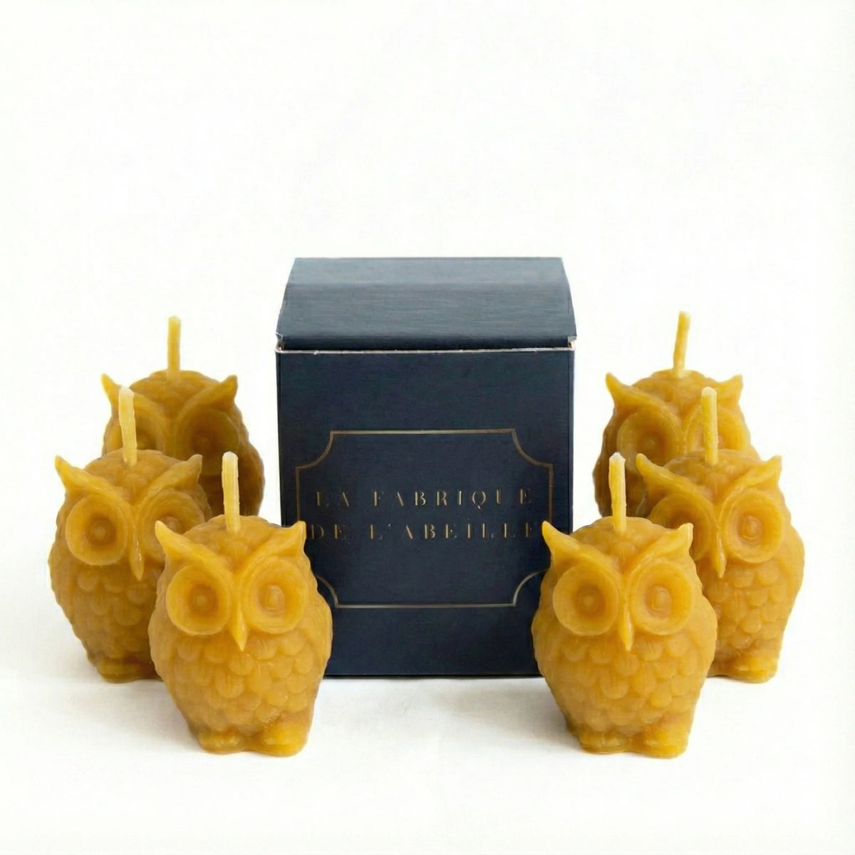 Lot de 6 bougies hiboux en cire d'abeille pure - La Fabrique de l'Abeille