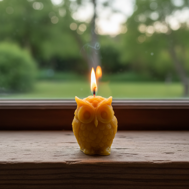 Bougie hiboux artisanale en cire d'abeille pure - La Fabrique de l'Abeille