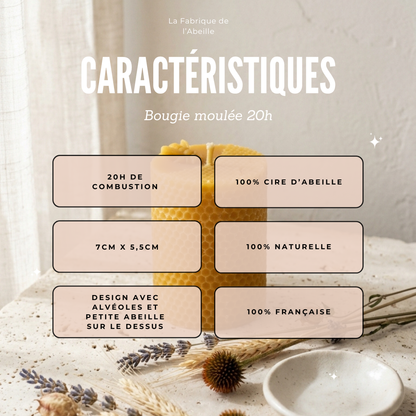 Bougie moulée 20h en cire d'abeille