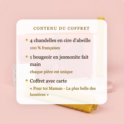 Contenu coffret chandelles et bougeoir maman – idée cadeau bougie fête des mères