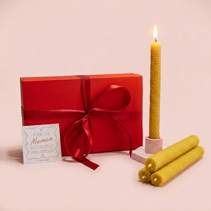 Coffret bougies maman chandelles artisanales et bougeoir – cadeau fête des mères