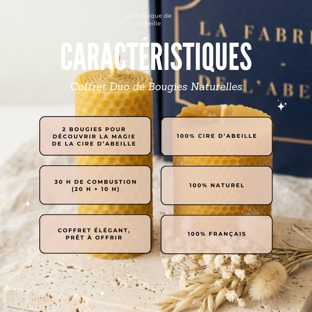 Coffret duo de bougies naturelles artisanales - La Fabrique de l'Abeille