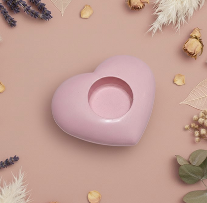Coffret bougie coeur - Coeur Lumineux bougeoir jesmonite et chauffe-plats en cire d'abeille - La Fabrique de l'Abeille