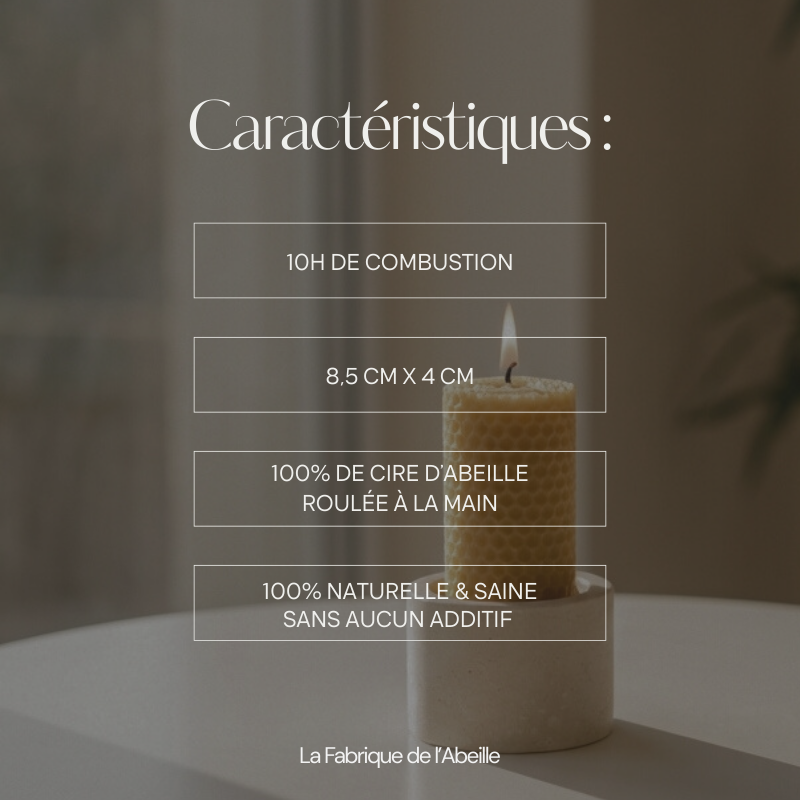 caracteristique bougie roulee cire d'abeille 10h