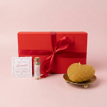 Coffret bougie cœur fête des mères – cadeau maman avec support décoratif artisanal