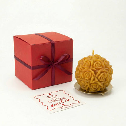 Coffret bougie rose éternelle et support artisanal - La Fabrique de l'Abeille