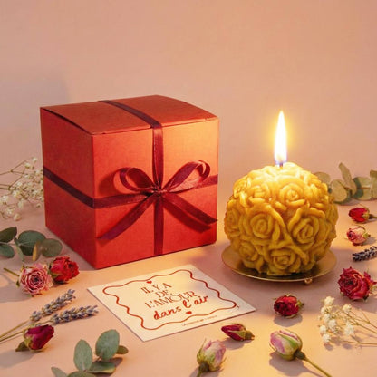 Coffret Saint Valentin bougie rose et support en cire d'abeille - La Fabrique de l'Abeille