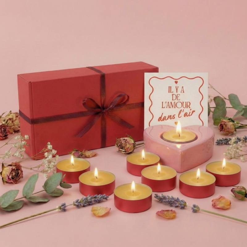 coffret saint valentin bougies et coeur