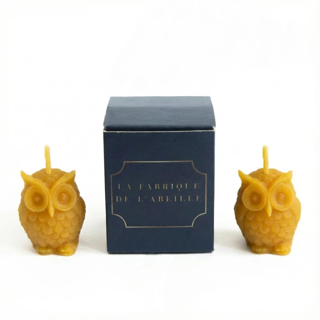 Lot de 2 bougies hiboux en cire d'abeille - La Fabrique de l'Abeille