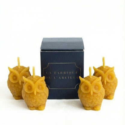 Lot de 4 bougies hiboux en cire d'abeille - La Fabrique de l'Abeille